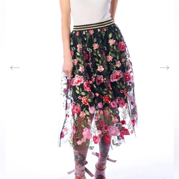 Aratta Dresses & Skirts - Aratta Dark Rose Embroidered Mesh Skirt